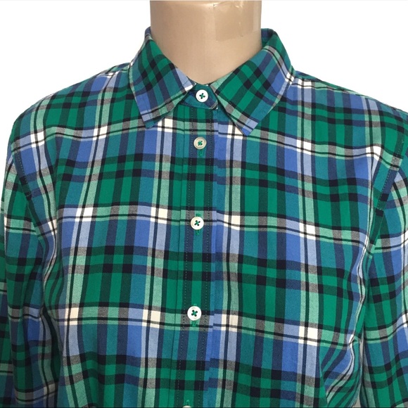 TALBOTS Button Down Shirt Cotton Long Sleeve Plaid Blue White Green Size MP - Picture 5 of 11